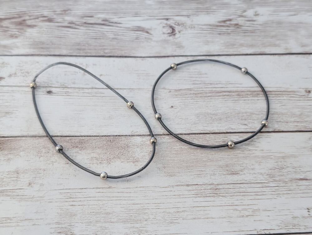Set of 2 Thin Spring Like Bracelet with Beads - Tarnish/Discoloration